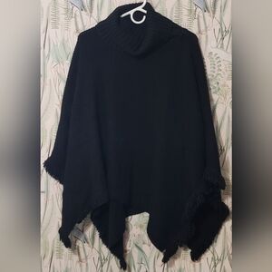 Black Cocogio Italian Turtleneck Poncho Sweater